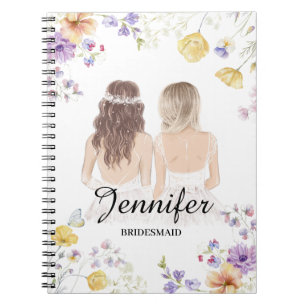 elegant watercolor floral bridesmaid Personalized  Notebook