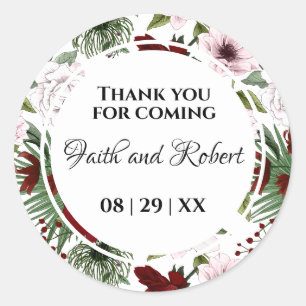 Elegant Watercolor Floral Burgundy Blush Wedding Classic Round Sticker