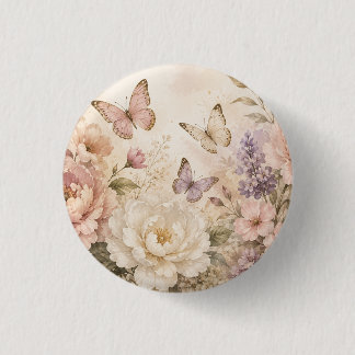 Elegant Watercolor Floral & Butterfly 1 Inch Round Button