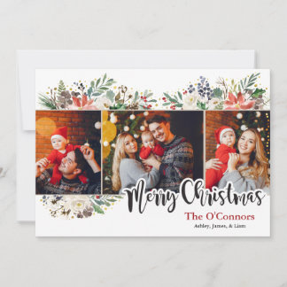 Elegant Watercolor Floral Christmas Photo Card