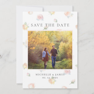 Elegant Watercolor Floral Couple Photo Wedding Save The Date