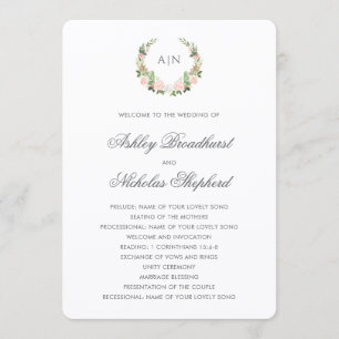 Elegant Watercolor Floral Crest Wedding Program
