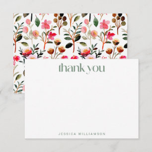 Elegant Watercolor Floral Custom Bridal Shower Thank You Card