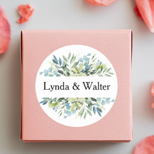 Elegant Watercolor Floral Custom Wedding Classic Round Sticker