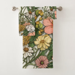 Elegant watercolor floral decorative eye-catching bath towel set