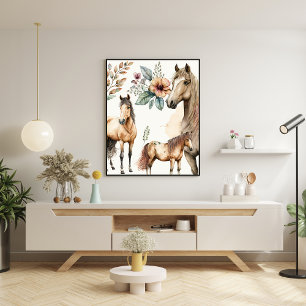 Elegant Watercolor Floral Dressed Unicorn Horses Canvas Print