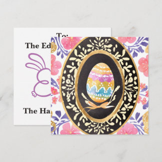 Elegant Watercolor Floral Easter Egg with Gold  Holiday Card