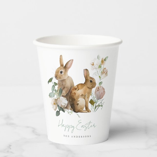 Elegant Watercolor Floral Easter Paper Cups (Front)