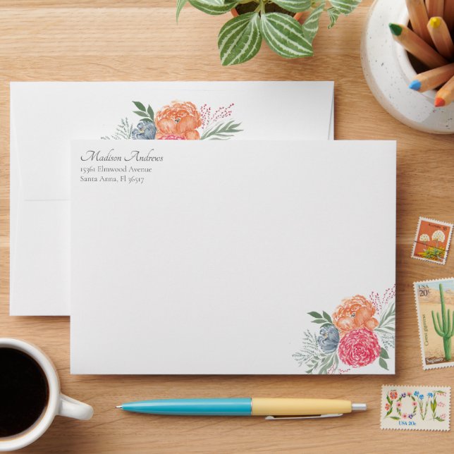 Elegant Watercolor Floral  Envelope (Desk)