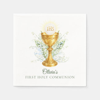 Elegant Watercolor Floral First Holy Communion  Napkin