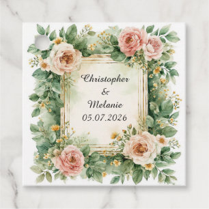 Elegant Watercolor Floral Frame Favour Tags