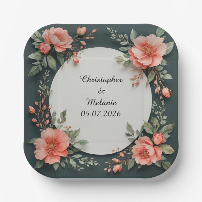 Elegant Watercolor Floral Frame Paper Plate (Front)
