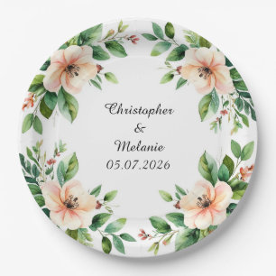 Elegant Watercolor Floral Frame  Paper Plate
