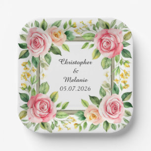 Elegant Watercolor Floral Frame  Paper Plate