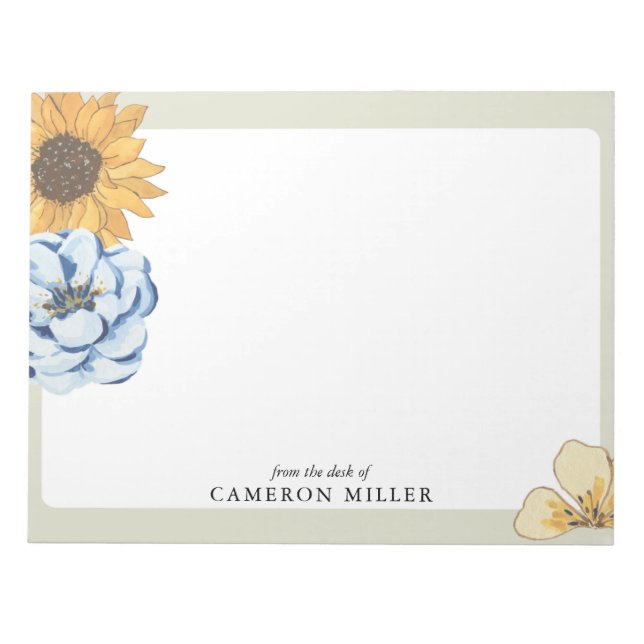 Elegant watercolor Floral From the desk of Notepad (Front)