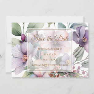 Elegant Watercolor floral gold wedding  Save The Date