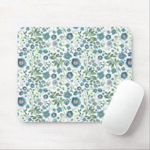 Elegant Watercolor Floral Greenery Blue Green Mouse Pad