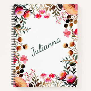 Elegant Watercolor Floral Greenery Personalized Notebook