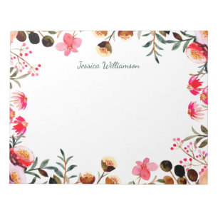 Elegant Watercolor Floral Greenery Personalized Notepad