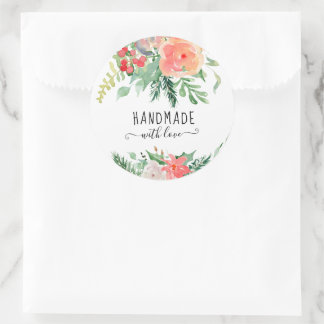 Elegant Watercolor Floral Handmade With Love Classic Round Sticker