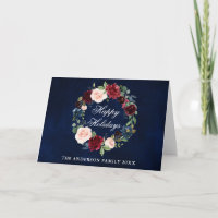 Elegant Watercolor Floral Happy Holidays Folded