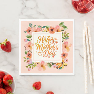 Elegant Watercolor Floral Happy Mother’s Day Napkin