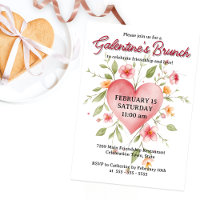 Elegant Watercolor Floral Heart Galentine's Brunch