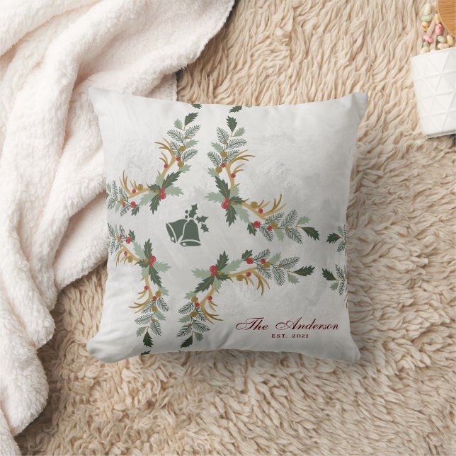 Elegant Watercolor Floral Holiday Christmas Family Throw Pillow (Blanket)