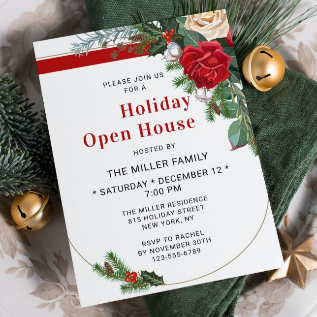 Elegant Watercolor Floral Holiday Open House Invitation (Creator Uploaded)