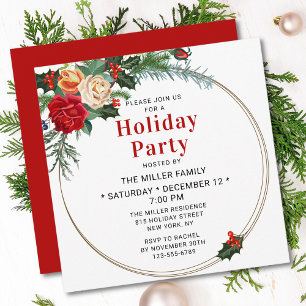 Elegant Watercolor Floral Holiday Party Invitation