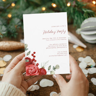 Elegant Watercolor Floral Holiday Party Invitation