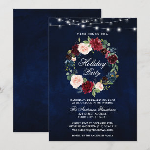 Elegant Watercolor Floral Holiday Party Lights Invitation