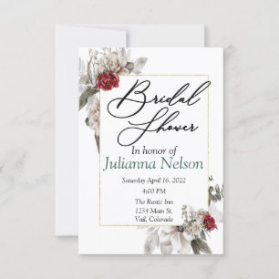 Elegant watercolor floral in red and mist invitat invitation