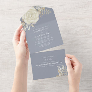 Elegant Watercolor Floral Ivory Via Website Cream All In One Invitation