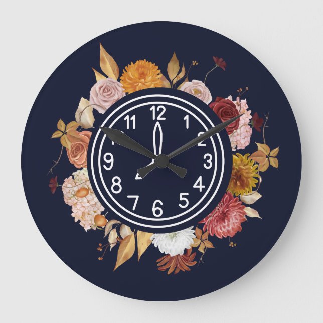 Elegant Watercolor Floral  Large Clock (Front)