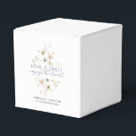 Elegant Watercolor Floral Love Is Sweet Wedding Favor Box<br><div class="desc">Delight your wedding guests with this elegant floral favour box featuring the romantic message Love is Sweet Enjoy the Treat. Perfect for your wee sweet treat this personalized box includes the couple's names and wedding date, beautifully accented with delicate watercolor botanical illustrations and navy blue typography. Ideal for rustic, garden,...</div>