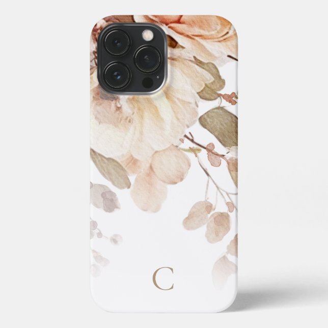 Elegant Watercolor Floral Monogram iPhone Case (Back)