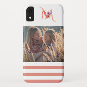 Elegant Watercolor Floral Monogram "M" Photo iPhone XR Case