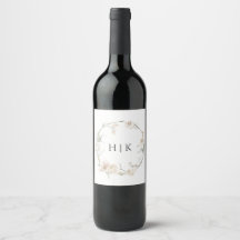 Elegant Watercolor Floral Monogram Wine Label