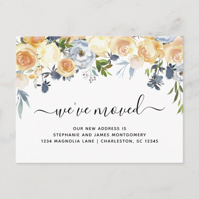 Elegant Watercolor Floral Moving Announcement Postcard (Front)