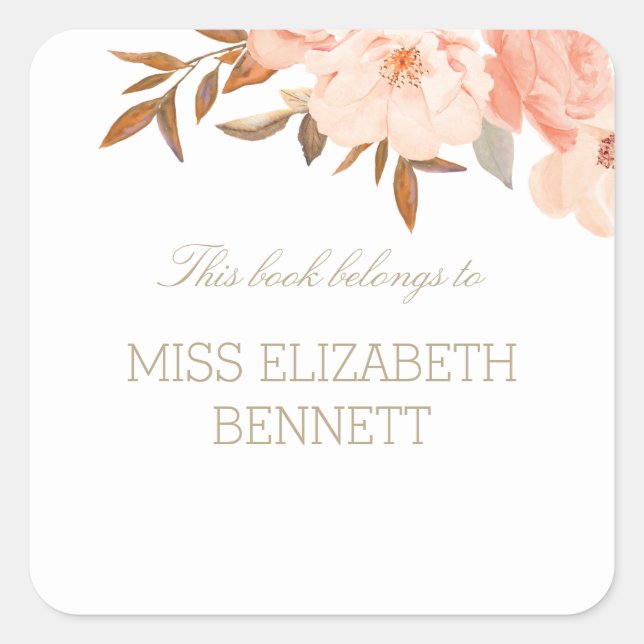 Elegant Watercolor Floral Name Bookplate Label (Front)