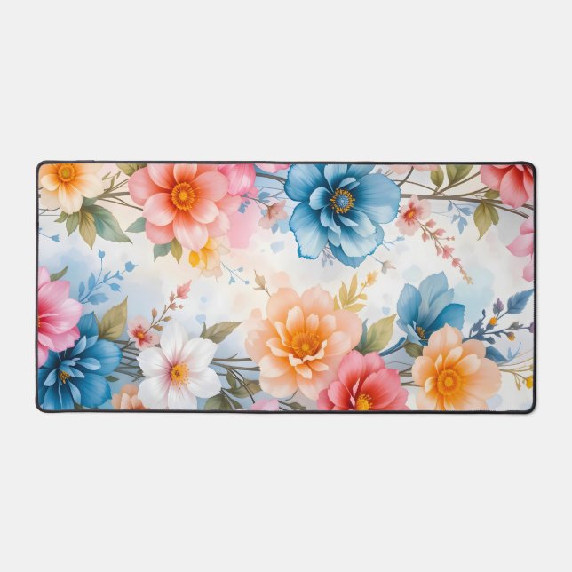 Elegant Watercolor Floral Patten design Desk Mat (Front)