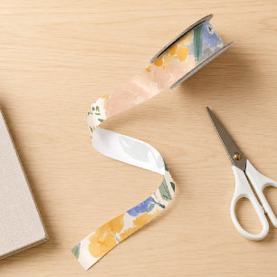 Elegant Watercolor Floral Pattern  Satin Ribbon
