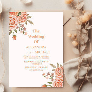 Elegant Watercolor Floral Peach Fuzz  Wedding Invitation