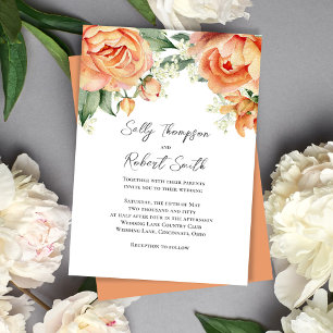 Elegant Watercolor Floral Peach Wedding Invitation