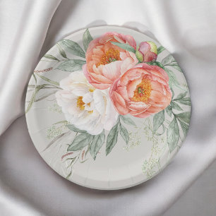 Elegant Watercolor Floral Peonies  Paper Plate