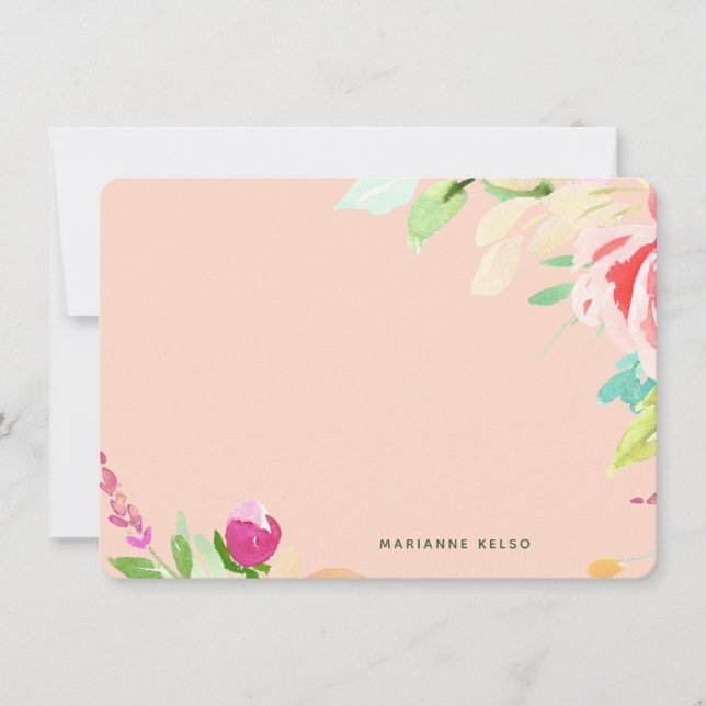 Elegant Watercolor Floral Personalized Blush Pink Card (Front)