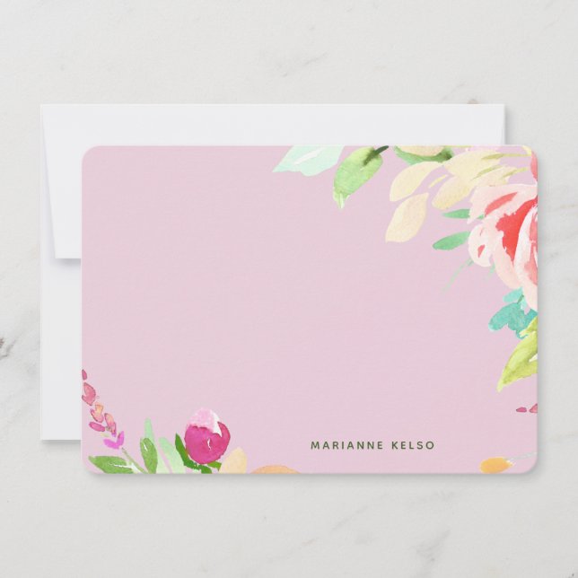 Elegant Watercolor Floral Personalized Fuchsia  Card (Front)