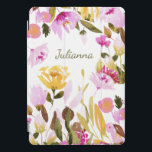 Elegant Watercolor Floral Personalized Name Boho iPad Pro Cover<br><div class="desc">Elegant Yellow Pink Watercolor Floral Personalized Case</div>