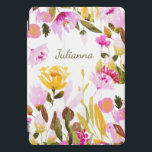 Elegant Watercolor Floral Personalized Name Boho iPad Pro Cover<br><div class="desc">Elegant Yellow Pink Watercolor Floral Personalized Case</div>
